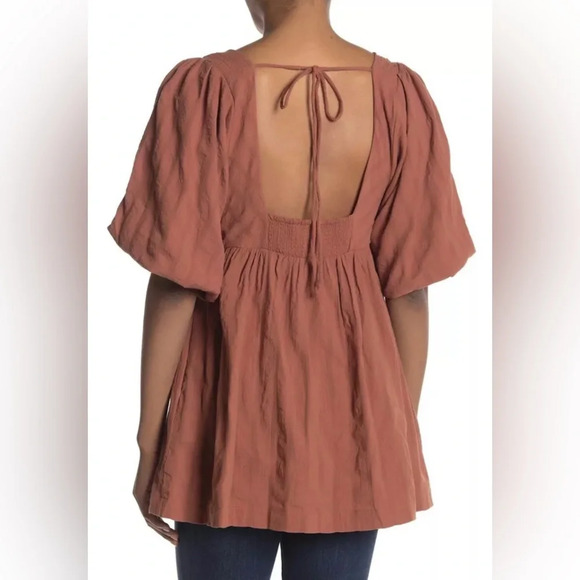 NWOT Free People Gigi Blouson Sleeve Tunic in Cream w/Tie-Back Size: XS MSRP:$98 - Picture 7 of 7
